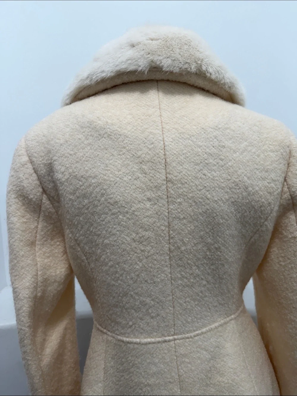 INC International Concepts S Ivory Wool Blend Faux Fur Collar Zip Coat